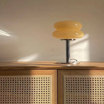 lampe table led deux globes superposés base chromée rétro couleur orange rose jaune
