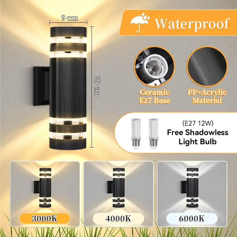 lampe murale extérieure moderne noire rayures horizontales ip65 e27 vis fixations 2000lm 85v 1année