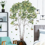 stickers muraux aquarelle plante pot cactus succulente oiseau papillon étagère bois nature bohème chambre