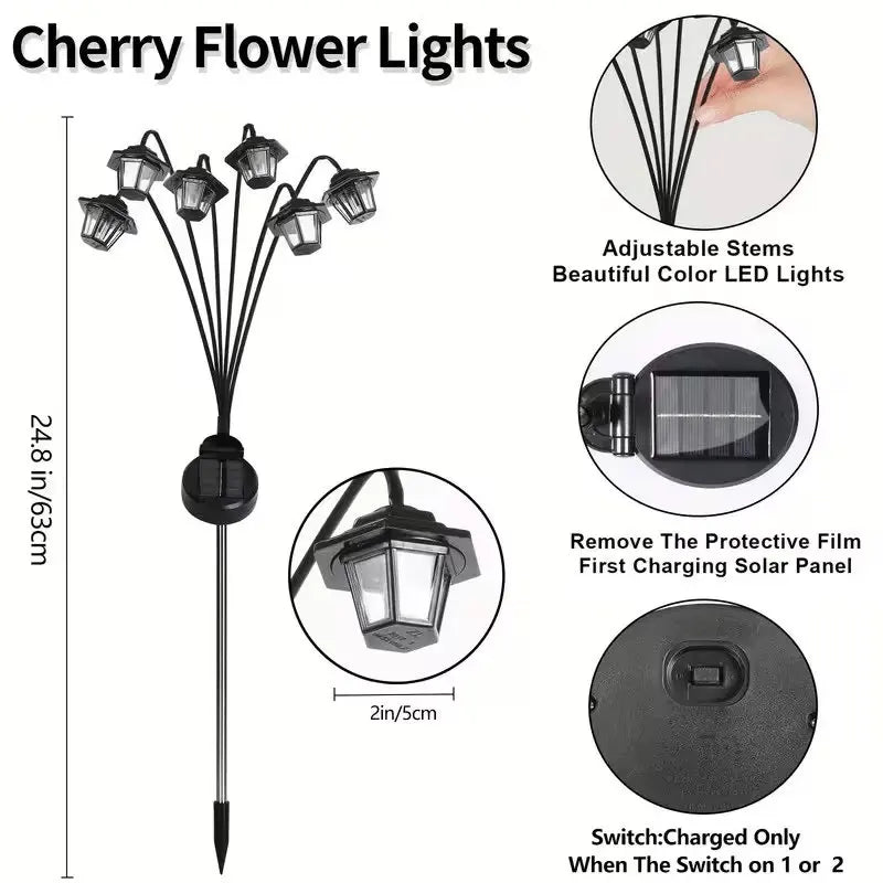 lampe solaire moderne fleur noir doré feuilles vertes extérieure jardin ambiance led ip65 étanche