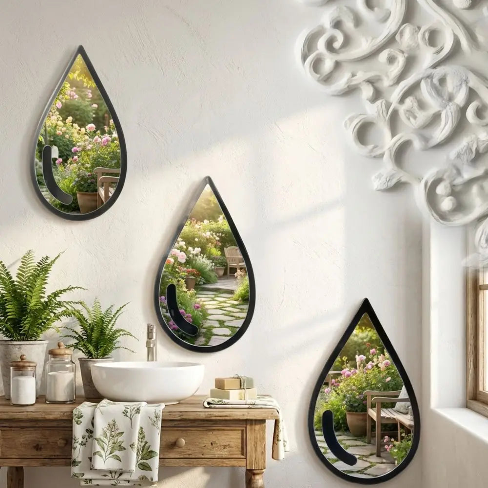 miroirs goutte d'eau noirs modernes fixer mur imperméables 15cmx9cm set