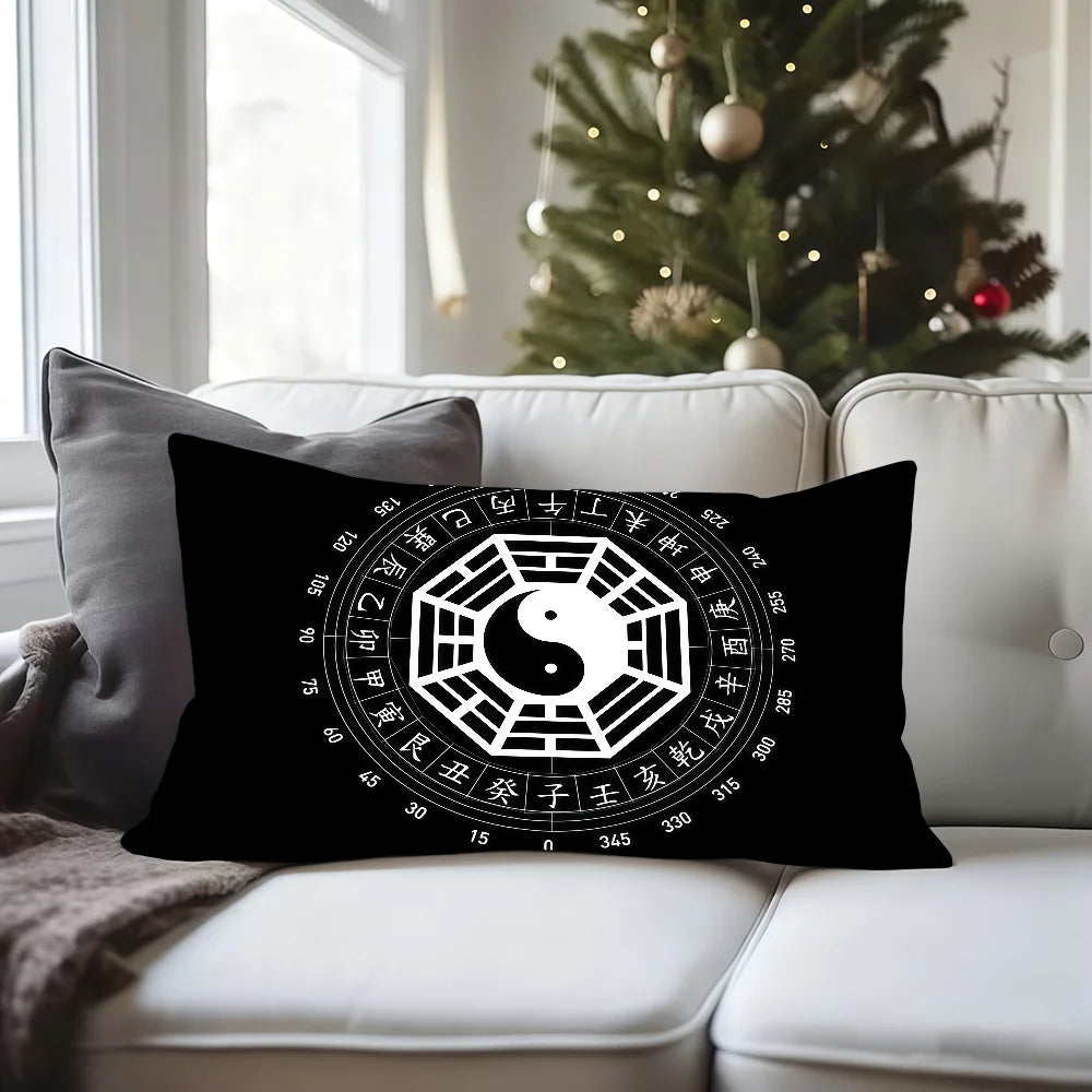 housse coussin yin yang symbole chinois noir minimaliste 100 polyester double face 30x30cm 40x40cm