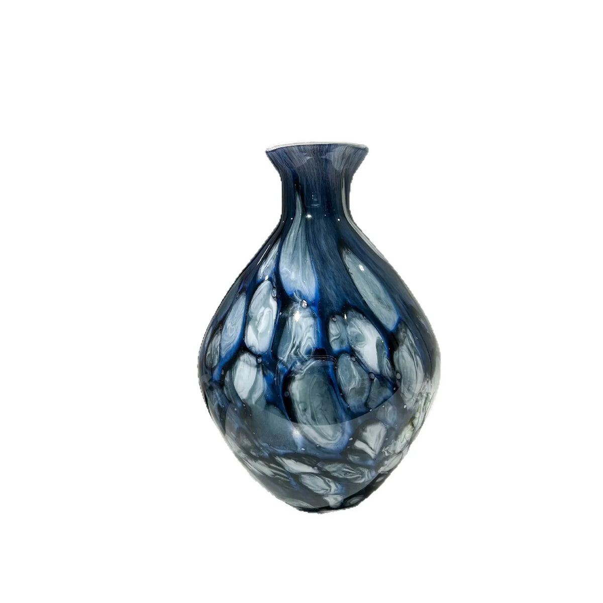 vase moderne verre émaillé bleu marbré pot fleurs décoration maison opaque