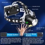 lampe frontale rechargeable led étanche ipx7 capteur mouvement modes luminosité cordon ajustable affichage numérique