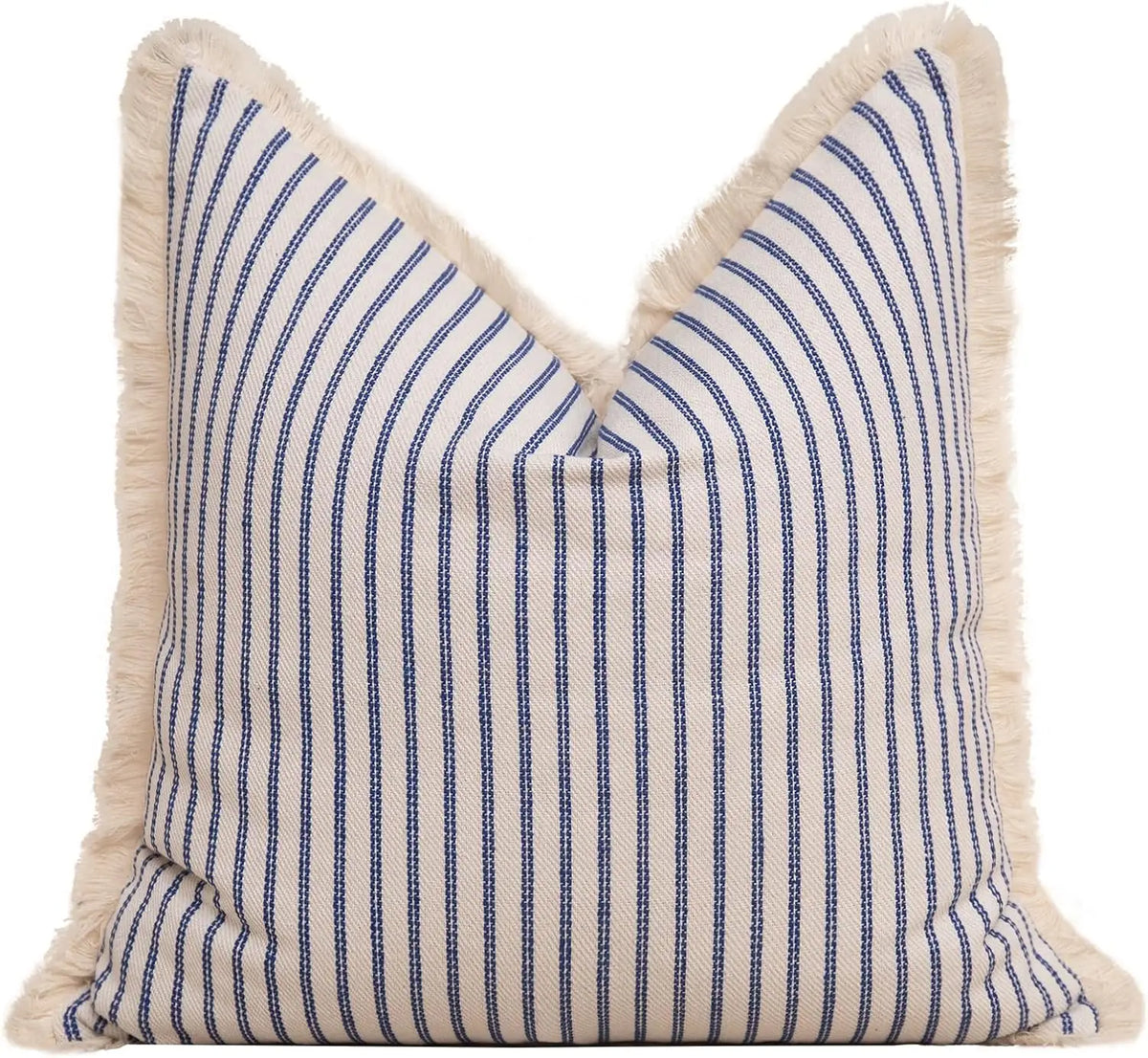 coussin carré bohème rayé blanc bleu rustique housses lin décoration intérieure salon chambre