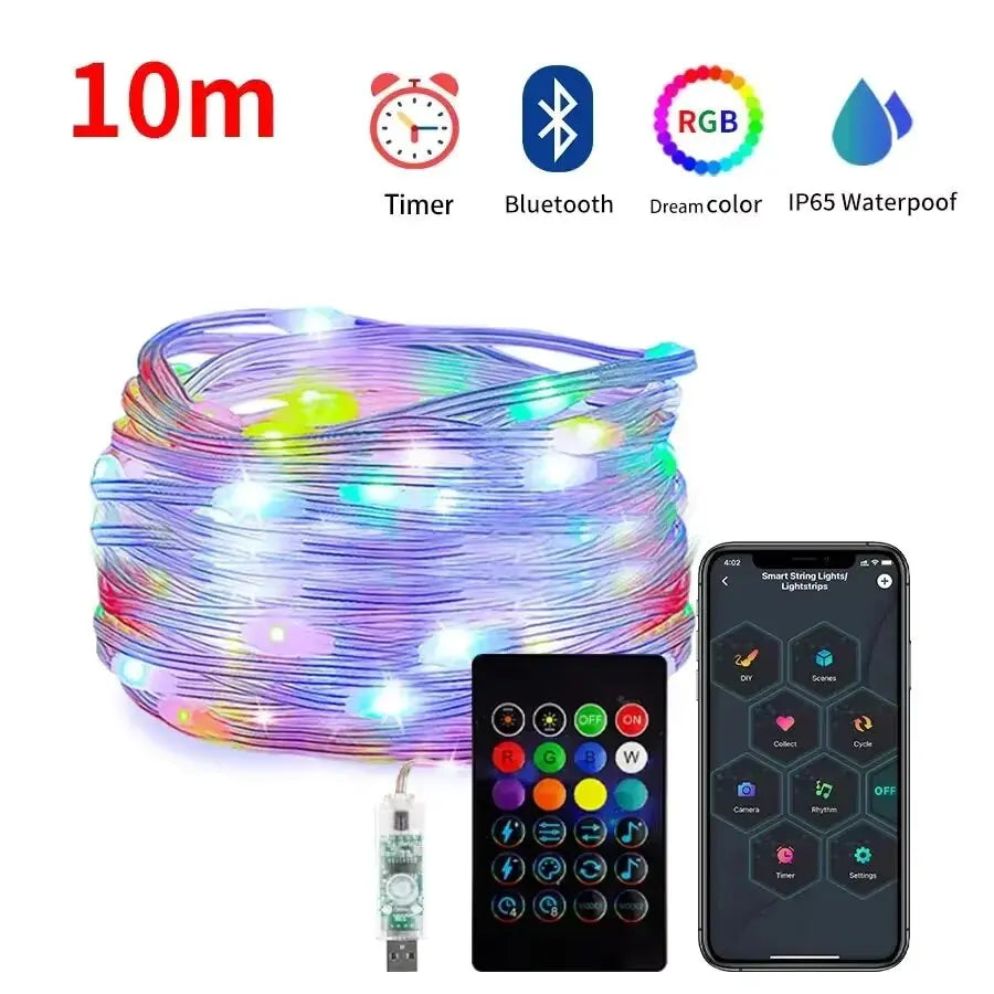 guirlande lumineuse extérieure imperméable 10m 5m rgb rechargeable noel camping