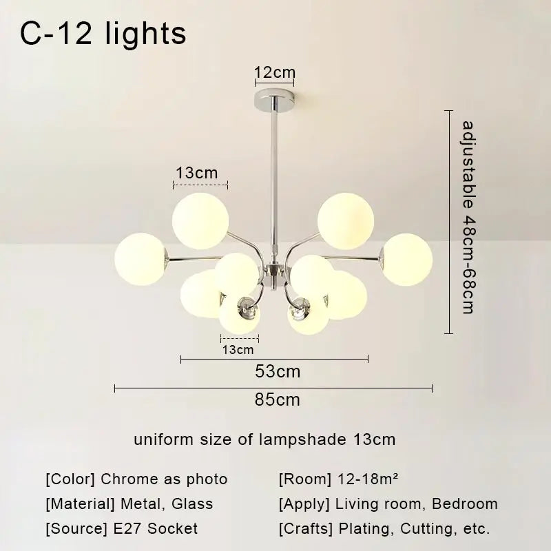 Suspension lumineuse moderne boules sphériques translucides structure chromée salon chambre coucher