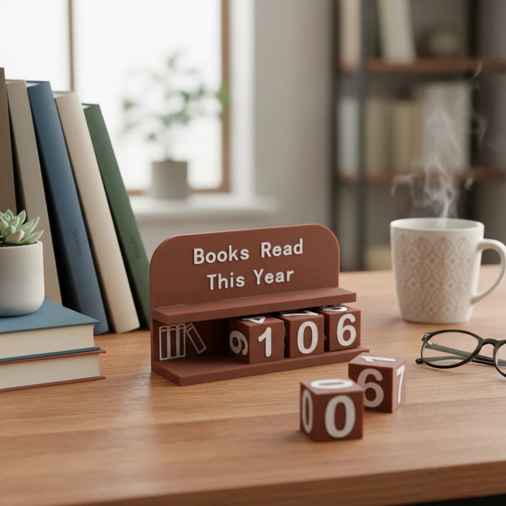 décor compteur livres minimaliste texture bois naturel couleurs marron bleu jaune violet rose