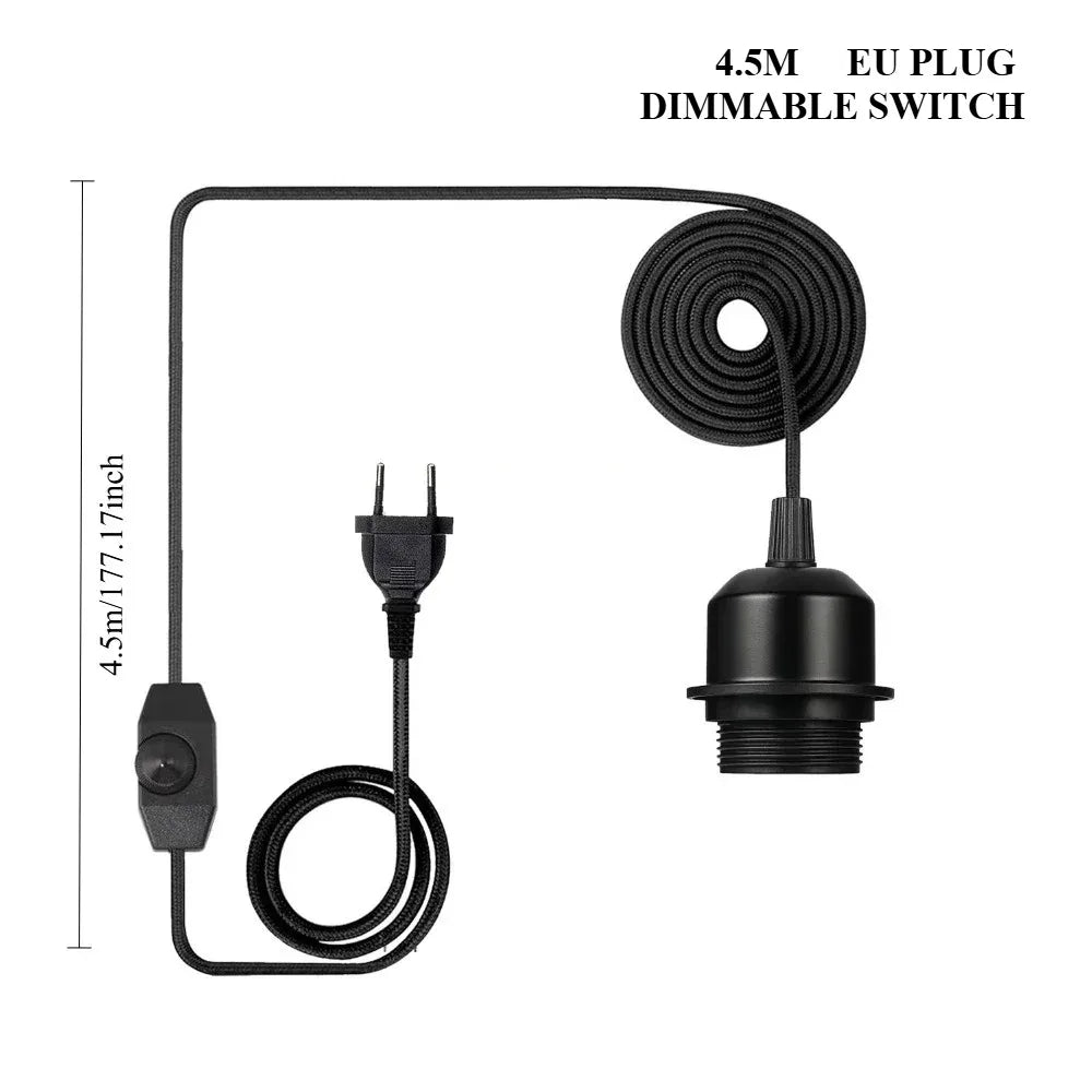 ampoule led e27 interrupteur rotatif câble noir prise eu 4.5m industriel ajustable