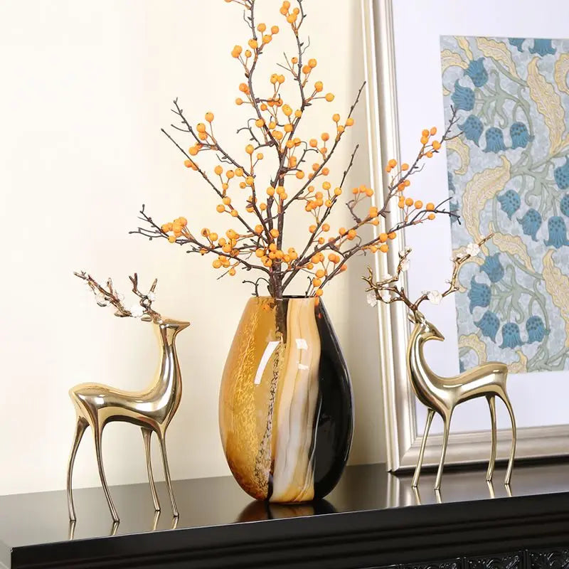vase verre moderne couleur noir marron doré beige orangé motifs rayés élégants fleurs artificiellesbranches