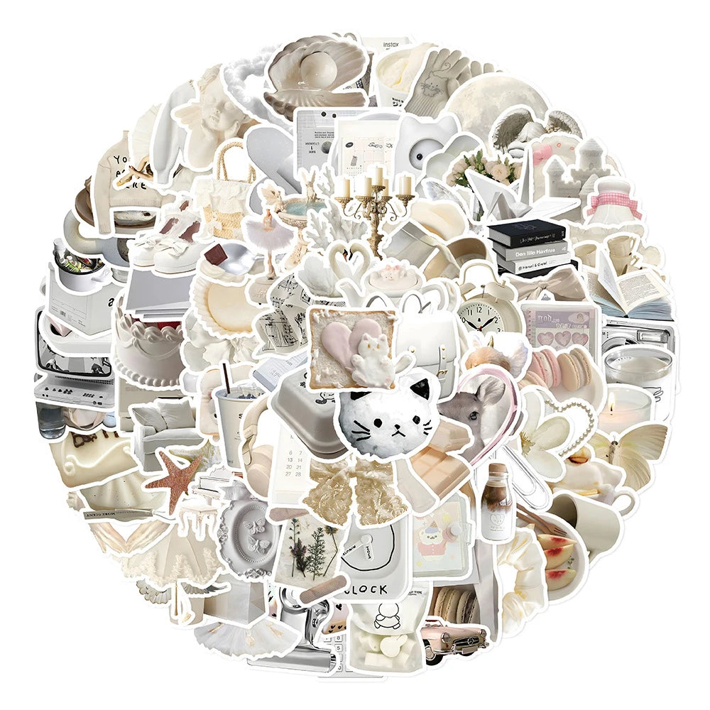 sticker animé blanc adhésif réutilisable variés aesthetic minimaliste enfants adultes portable téléphone ordinateur