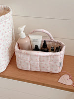 panier rangement matelassé floral rose blanc doux cosmétiques maquillage portable vintage