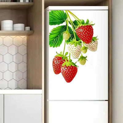 Autocollant fraise sur frigo cuisine