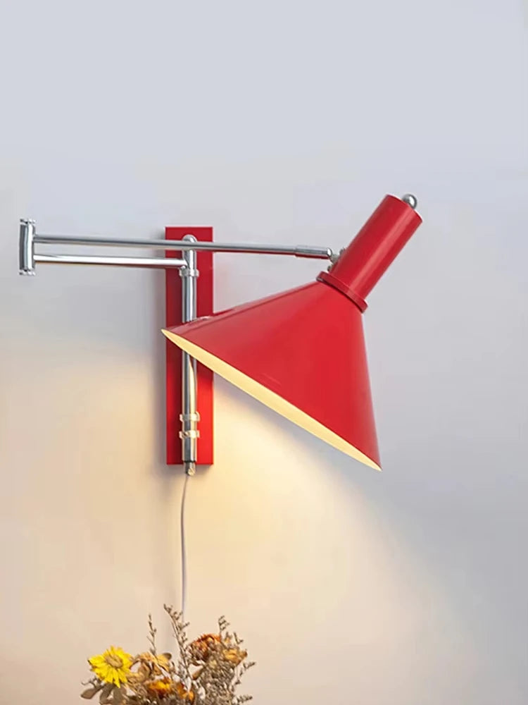 lampe murale articulée rouge blanc moderne prise fixée mur led chambre coucher