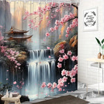 rideau douche moderne fleurs cascade paysage oriental opaque polyester respectueux environnement blanc rose gris