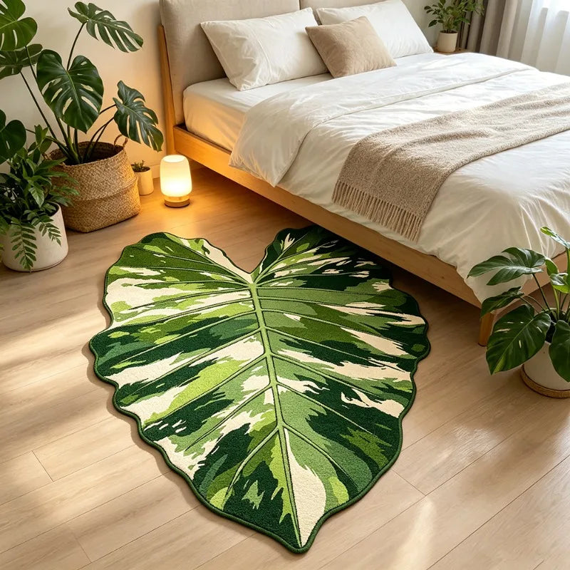tapis vert feuille moderne salon chambre décoratif polaire polyester antidérapant