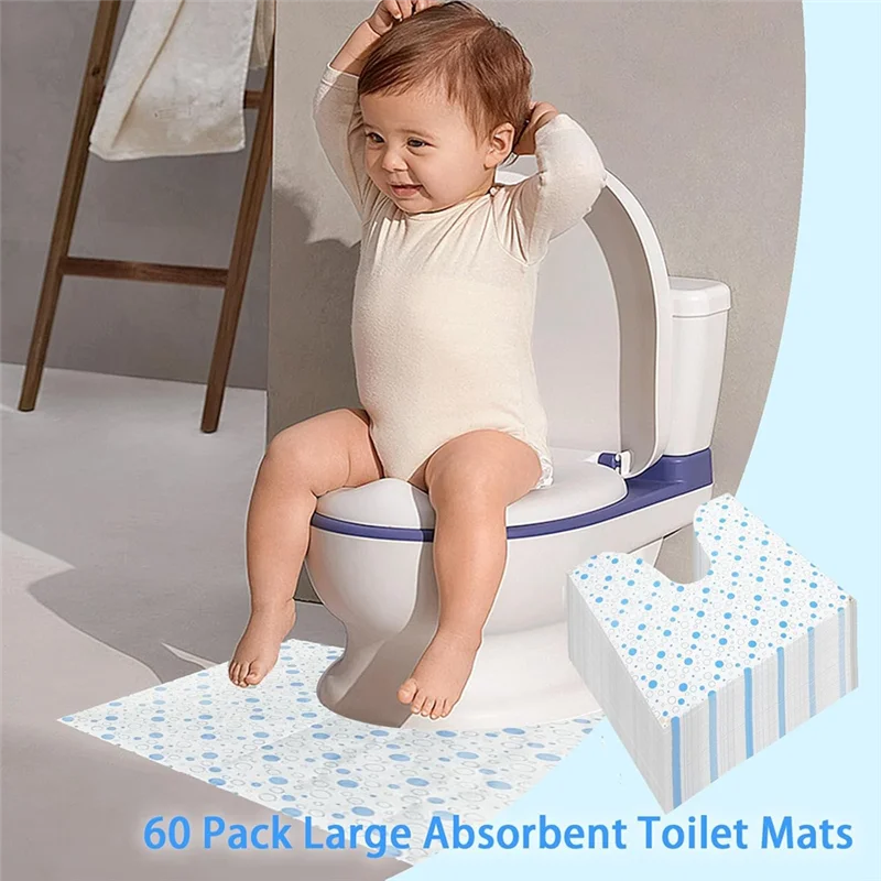 tapis toilette sol jetable adhésif double face moderne blanc bleu points 60cm 60cm entrainement