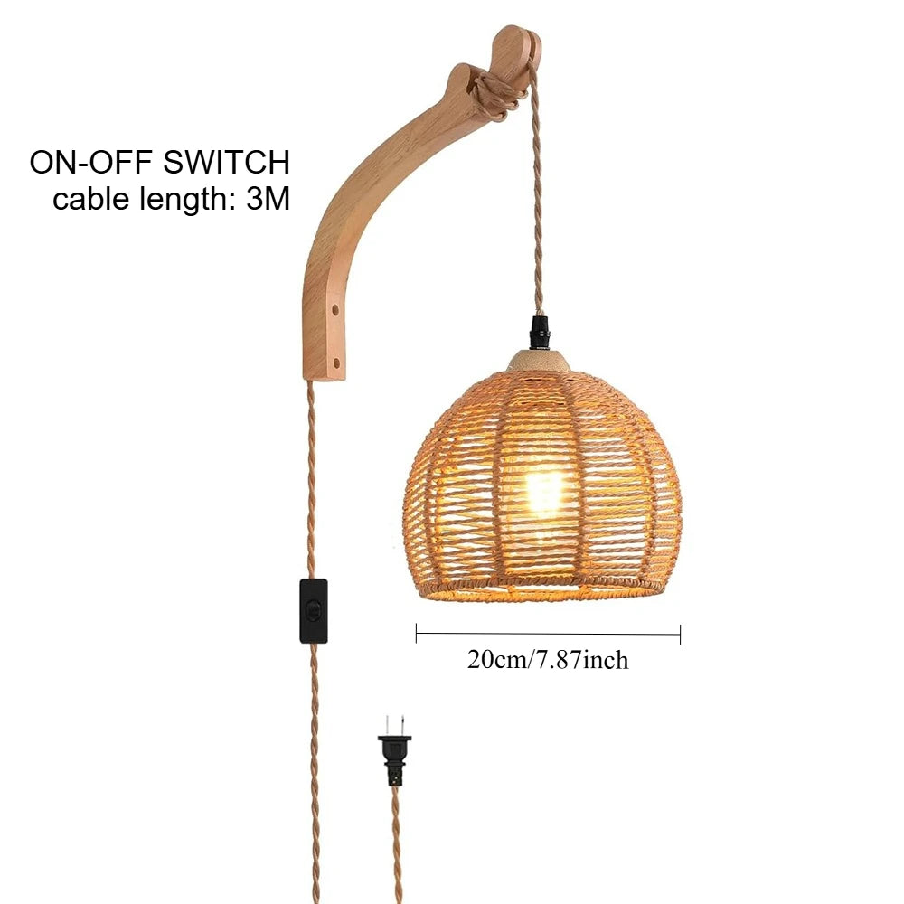 lampe murale suspendue tressée abatjour bois bohème rustique scandinave éclairage quotidien beige clair marronclair