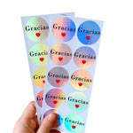 autocollants rétro bleu vert rose blanc coeurs thank you merci gracias vintage holographique papier