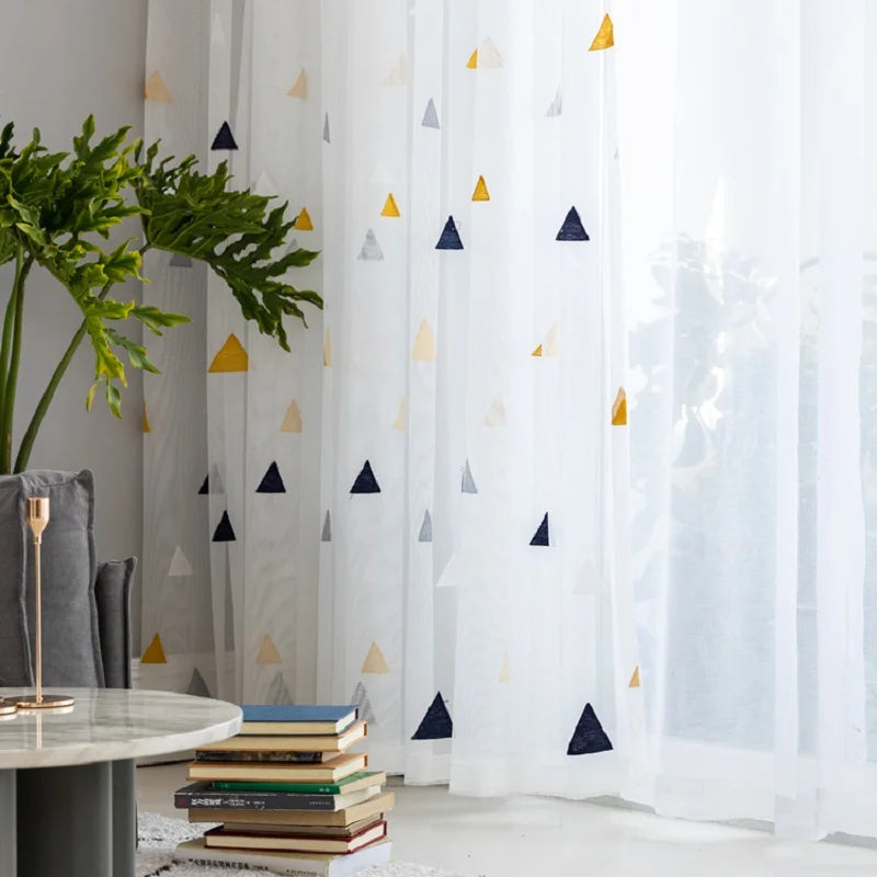 Rideaux en Tulle Brodés Géométriques - Décoration Chic pour Salon et Chambre