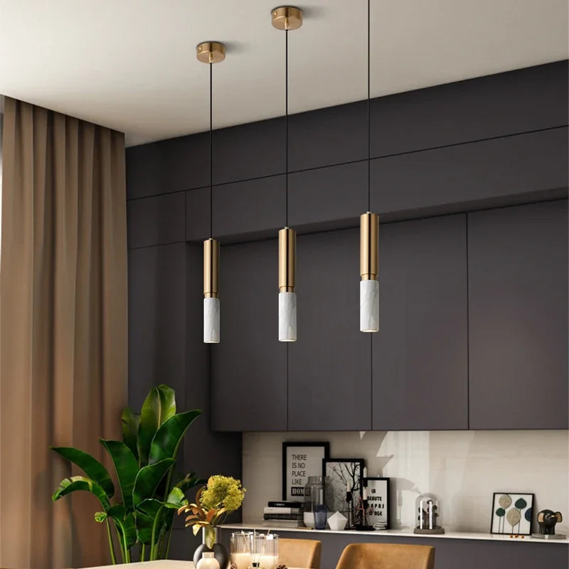lampe suspendue marbre or veines moderne 100cm hauteur 5w led gu10