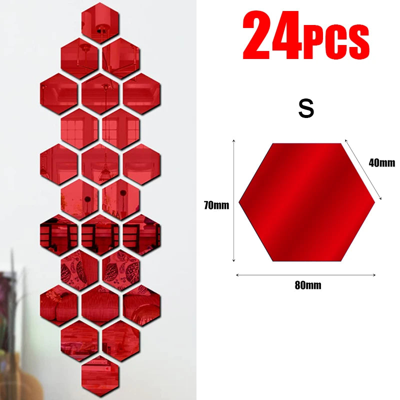 miroir hexagonal acrylique adhésif mural décoratif mosaïque brillant argenté doré gris clair moderne