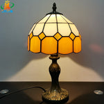 lampe table tiffany hexagonal jaune vert blanc rose violet aluminium nickel brossé led éclairage
