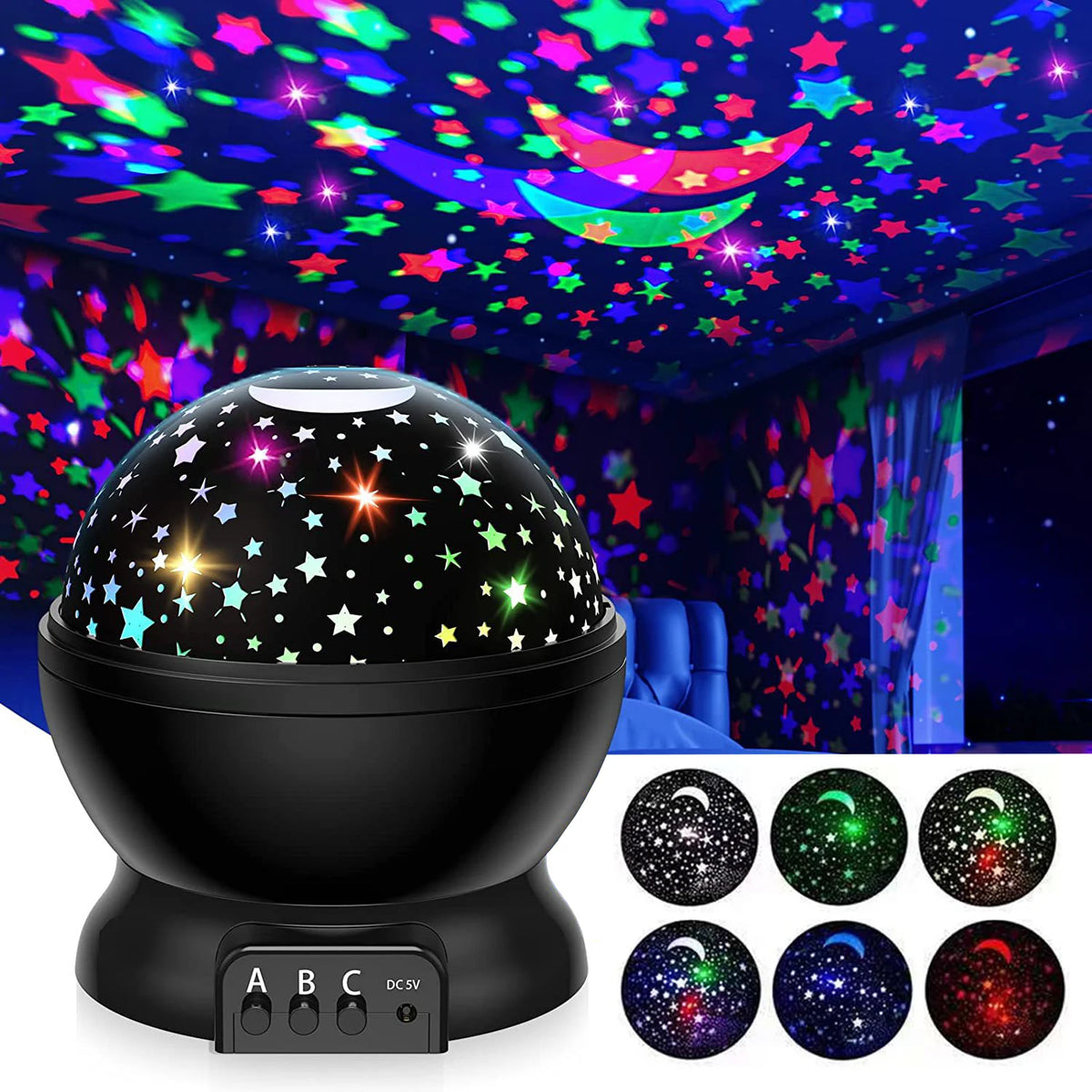 projecteur nuit étoiles lune bleu noir blanc moderne minimaliste led rechargeable interrupteurs alimentation