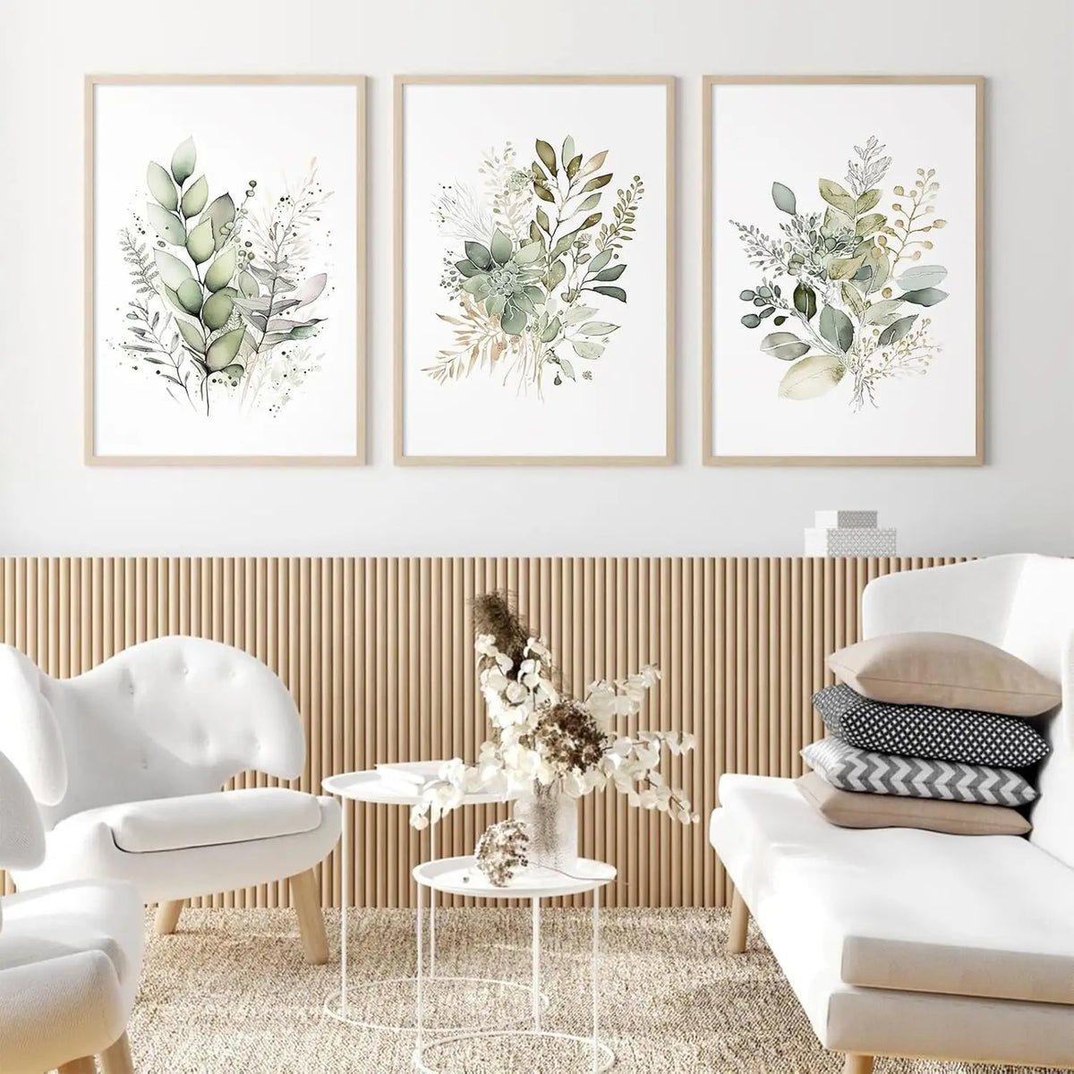 affiches murales fleurs feuilles minimaliste naturel vertes blanches beiges sans cadre toile