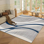 tapis moderne gris bleu marine motif géométrique doux antidérapant salon cuisine intérieur maison décoratif