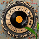 décoration murale disque vinyle notes musicales où mots échouent musique parle noir beige 20cm