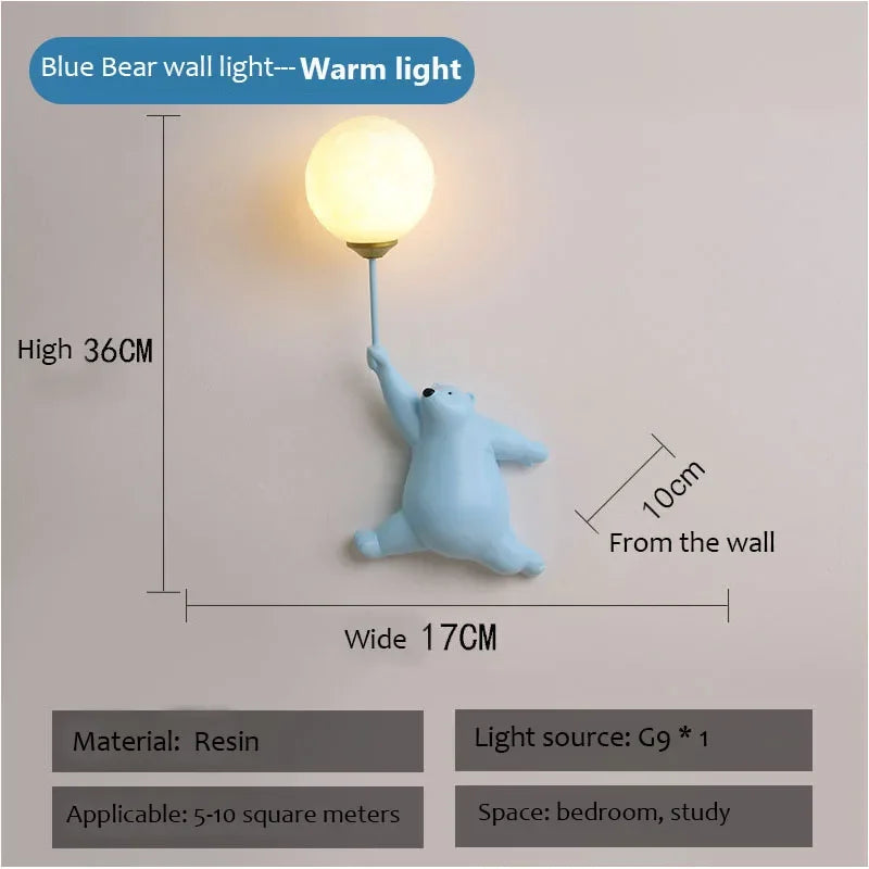 lampe murale moderne ours peluche blanche rose bleu adhésif cartoon chambre enfant