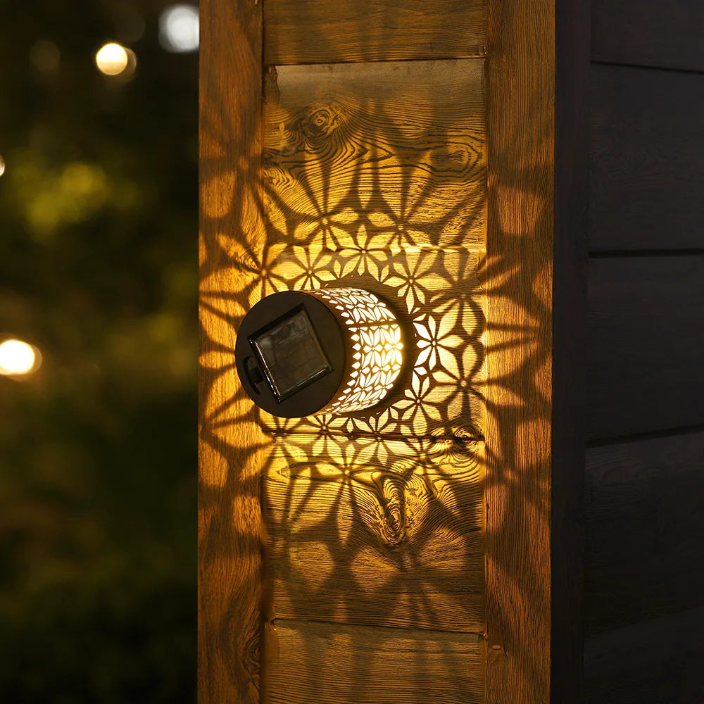 lampe solaire décorative moderne motif floral noir doré adhésif ip44