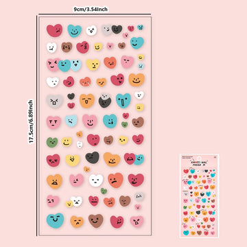 stickers multicolores coeurs sourires expressions décoratifs mignons papier feuille décoration cadeau calendrier tasse journal
