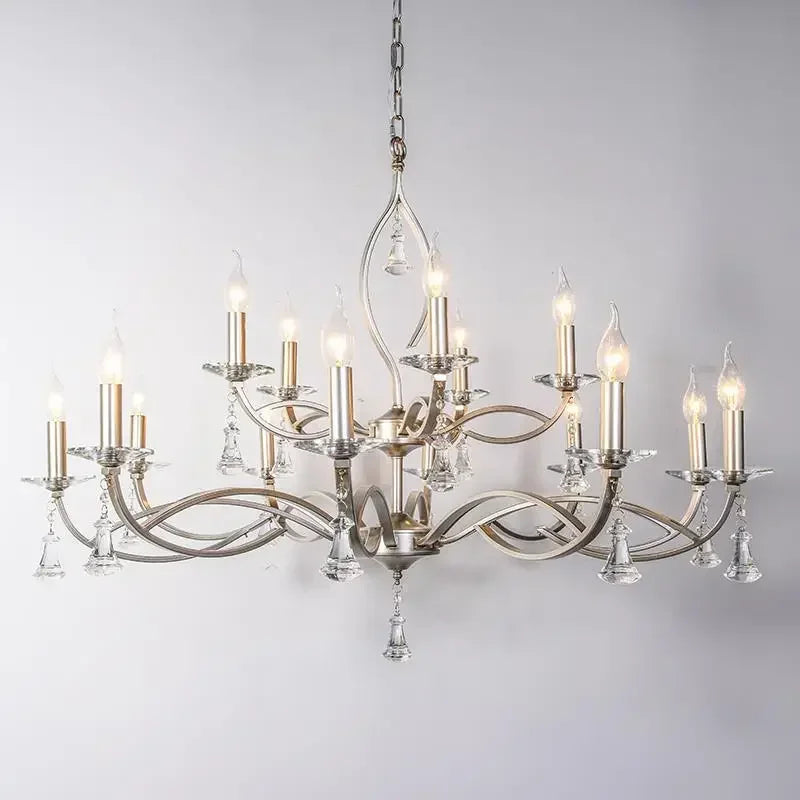 lustre pendentif nickel cristaux transparents classique baroque salon restaurant