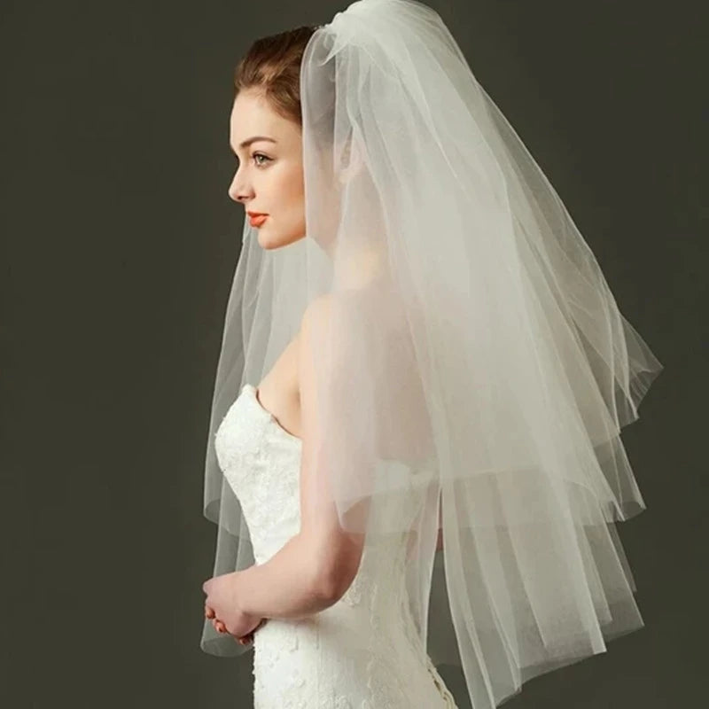 voile mariée tulle acrylique blanc deux couches bord coupé classique élégant accessoire cheveux mariage