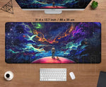 tapis souris gaming large taille bleu violet nuages étoiles antiderapant moderne
