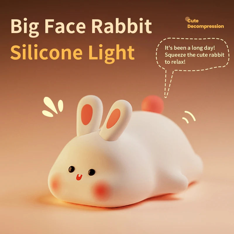 veilleuse rechargeable lapin blanc oreilles roses yeux noirs nez rouge mignon douce lumière chambre