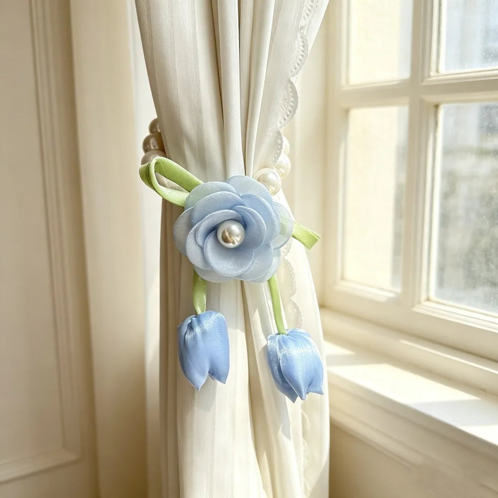 accessoires fenetre decoratifs fleurs rouge blanc bleu noir vert violet 25cm anneaux métalliques