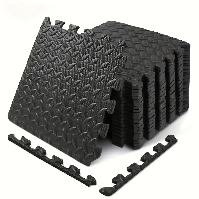 tapis fitness modulaires texturés diamant noirs absorbants chocs 30x28.5cm 10mm épissure