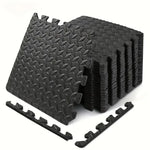 tapis fitness modulaires texturés diamant noirs absorbants chocs 30x28.5cm 10mm épissure