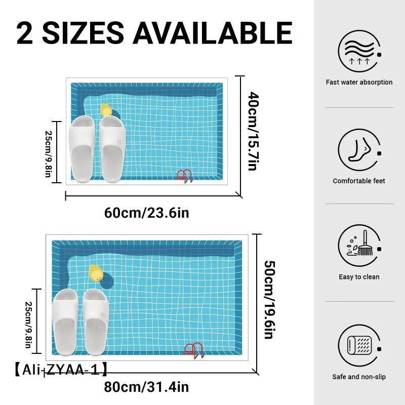 tapis sol antidérapant pvc bleu blanc motif piscine moderne rapide séchage