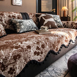 housse canapé moderne blanche taches noires pompons décoratifs protection salon tissu polyester élégant