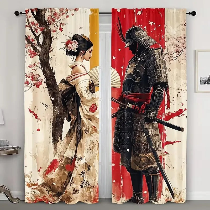 rideaux samouraï traditionnels motifs geisha abstraits opaques maison 100 polyester 130x210cm