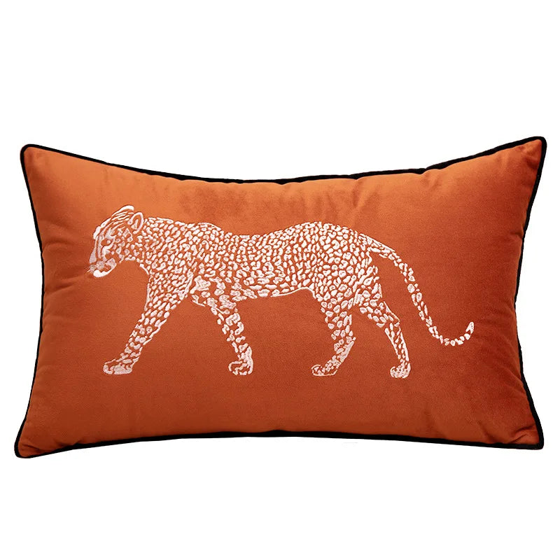housse coussin brodée léopard velours élégante noir vert décorative maison voiture 45x45cm 30x50cm fixations