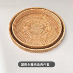 assiettes rotin naturel fleurs motifs floraux mosaïque traditionnel artisanal set deux