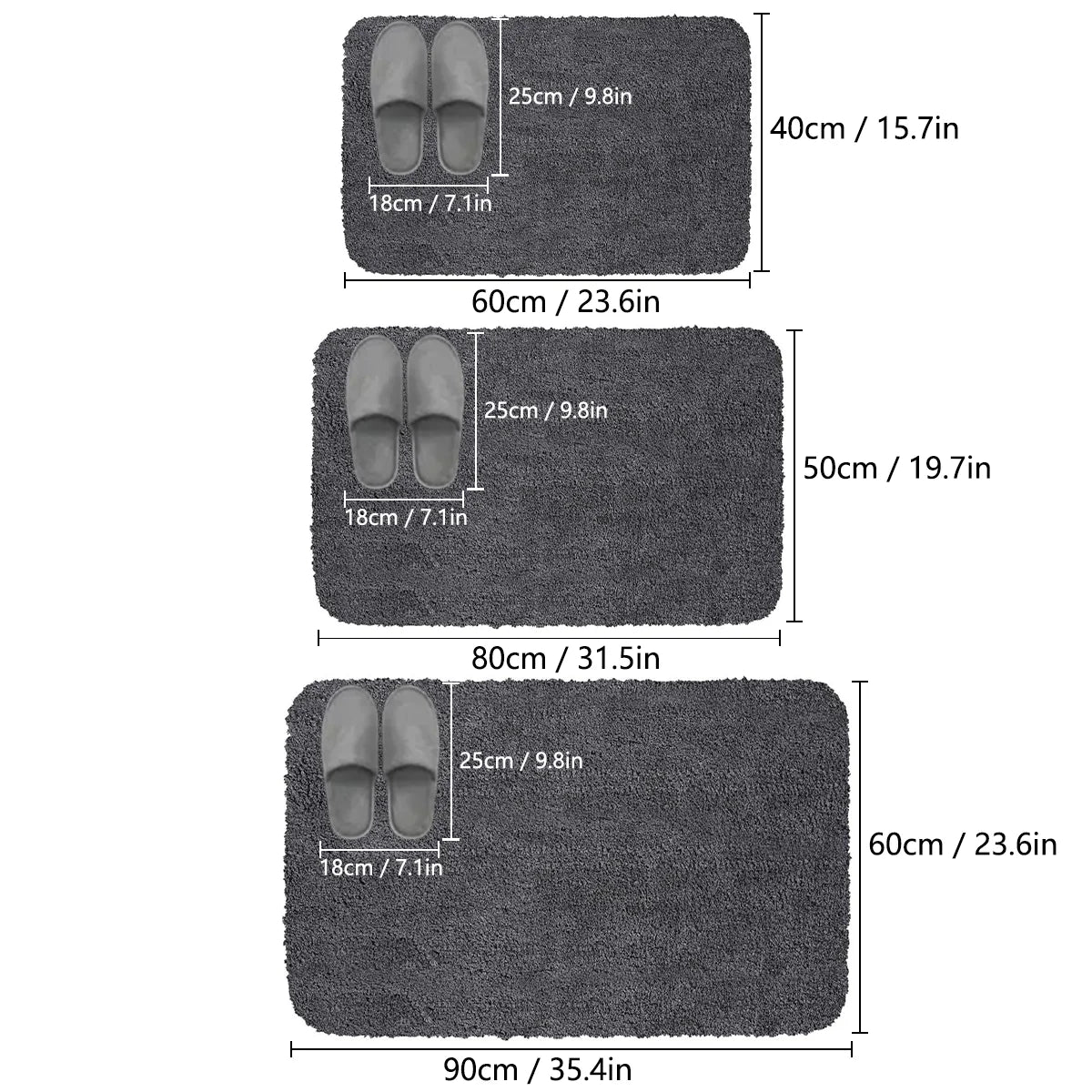 tapis bain absorbant cheveux gris foncé doux adhésif moderne 40cm 60cm