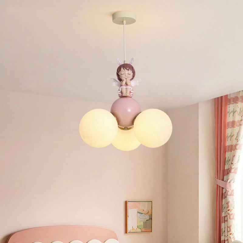 lustre moderne enfant fantaisiste suspension rose lunaire diffuse lumière chambre salon