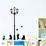sticker mural noir silhouettes chats oiseaux lampe perron adhésif artisteintérieur decoration opacite creative animated