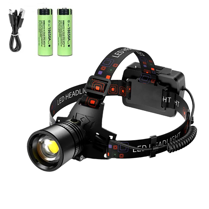 lampe frontale led sportive rechargeable modes lumiere extérieure fishing bandes élastiques orange rouge